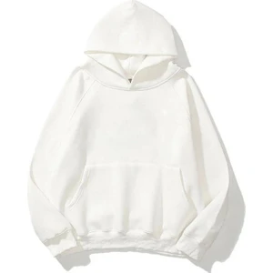 Kadın Beyaz Kanguru Cepli Kapüşonlu 3 Iplik Şardonlu Sweatshirt