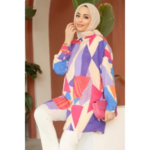 Neva Style Desenli Lila Tesettür Tunik 11682LILA