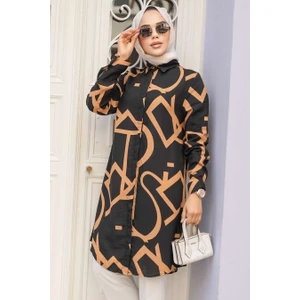 Neva Style Desenli Camel Tesettür Tunik 11698C