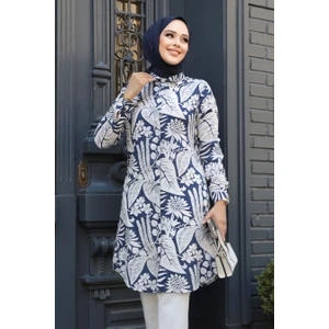 Neva Style Desenli Lacivert Tesettür Tunik 11700L