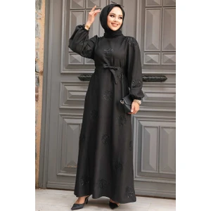 Neva Style Çiçek Desenli Siyah Tesettür Elbise 30442S