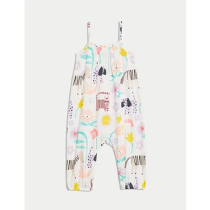 Marks & Spencer Saf Pamuklu Desenli Askılı Tulum (0-3 Yaş)