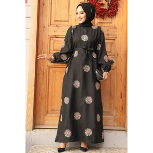 Neva Style Çiçek Desenli Bakır Tesettür Elbise 30442BKR