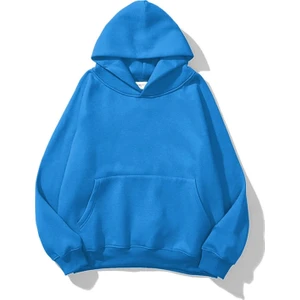 Kadın Turkuaz Baskısız Kanguru Cepli Kapüşonlu 3 Iplik Şardonlu Sweatshirt