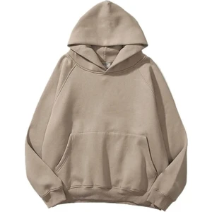Kadın Bej Baskısız Kanguru Cepli Kapüşonlu 3 Iplik Şardonlu Sweatshirt
