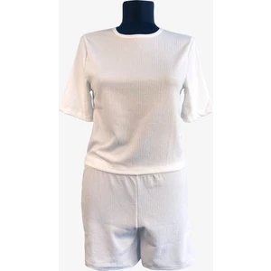 Crop Pijama Sort Takim Beyaz Desenli