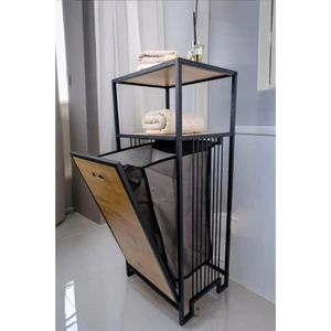 Metal Kirli Sepetli 2 Raflı Çok Amaçlı Banyo Düzenleyici Raf Organizer Siyah - MRS-003 C1-1-369