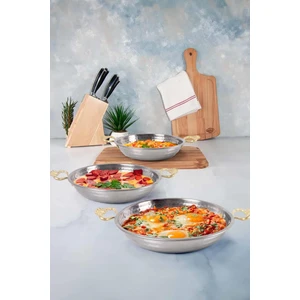 DOĞAN BAZAAR Bakır Görünümlü Çelik Sahan Seti Omlet Yumurta Tavası 3 Lü 19/21/23 cm
