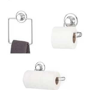 Hem Vakumlu Hem Vidalı Banyo Aksesuarı 3 Lü Set Kare Havluluk + Tuvalet Kağıtlığı + Kağıt Havlu Askısı