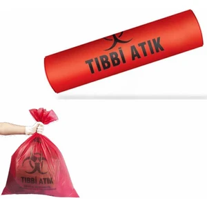 Tıbbi Atık Poşeti Battal Boy 75X90 cm 400 gr 10 Lu Rulo x 1 Paket = 10 Adet (Kırmızı-Siyah Baskılı)