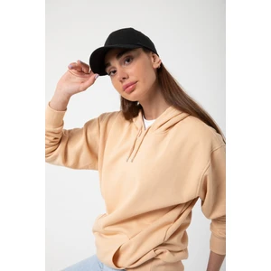 Vizon Baskısız Kanguru Cepli Kapüşonlu 3 Iplikli Şardonlu Oversize Kadın Sweatshirt
