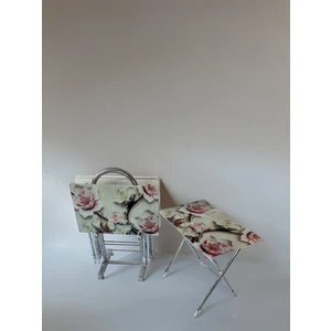 Sar Pakete Liza Serisi Çanta Zigon, 4 Lü Katlanabilir Sehpa, Cam Sehpa, Çanta Sehpa Krom Ayak