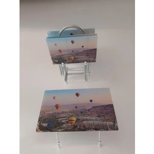 Sar Pakete Liza Serisi Çanta Zigon, 4 Lü Katlanabilir Sehpa, Cam Sehpa, Çanta Sehpa Krom Ayak