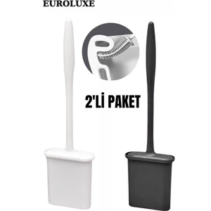 2'li Siyah-Beyaz Renk Silikon Tuvalet Fırçası Set Bükülebilir Pratik Silikon Fırça Wc Klozet Fırçası