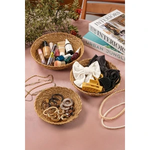 Avantage Home Daniela - Dekoratif Doğal El Yapım Hasır Yuvarlak 3'lü Sepet, Havluluk, Ekmek Sepet, Banyo Organizer