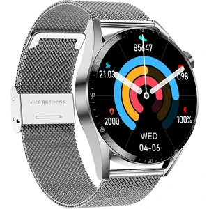 GT3PRO Watch Ios ve Android Uyumlu Mactive 1.50" Inç Yuvarlak Ekranlı Gümüş Deri Kordon Hediy