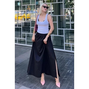 Siyah Basic Yırtmaçlı Midi Etek MG2092
