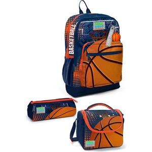 Coral High Kids Turuncu Lacivert Basketbol Desenli 3’lü Okul Çanta Seti SET0123766