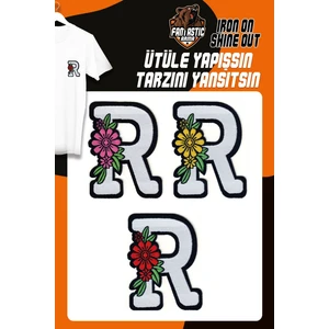 Ütü İle Yapışan Dokuma Arma Seti Patch Yama Çiçekli Harfler Modeli R Harfi (3 Adet)