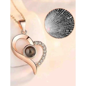 Kandemir Group 100 Dilde Seni Seviyorum Kolyesi Kalp Detay Zirkon Taşlı