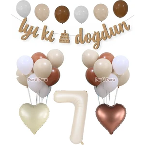 Parti Pera Kraft Iyiki Doğdun Yazı Retro Kalp Folyo Balon Doğum Günü Balon Seti
