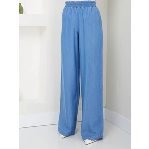 Ince Dökümlü Kadın Kot Pantolon Beli Lastikli Bol Paça Rahat Kesim 59015