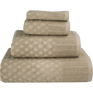 Textile Colors Lüks Dokulu 4 Parça Kum Rengi %100 Pamuk Banyo Havlu Seti – Dayanıklı & Yüksek Emicilik