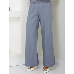 Büyük Beden Ince Dökümlü Kadın Kot Pantolon Beli Lastikli Bol Paça Rahat Kesim 59034