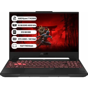Tuf Gaming A15 FA507NVR-LP030 Amd Ryzen 7 7435HS 16 GB 512 GB SSD Rtx 4060-140WATT 144 Hz Freedos 15.6" Fhd Taşınabilir Bilgisayar