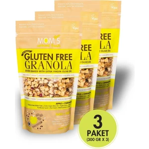 Mom's Natural Foods Glutensiz Elmalı Tarçınlı Granola 300 gr 3'lü Ekonomik Paket Sağlıklı Atıştırmalık