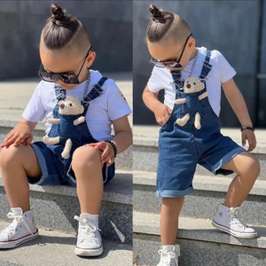 Oyuncak Görselli Kot Erkek Bebek Kısa Slopet Takım-Koyu Mavi