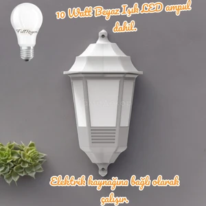 Full Reyon 10 Watt Beyaz Işık Ampul Dahil Dekoratif Duvar Apliği, Bahçe Duvar Armatürü, Teras, Balkon Aplik