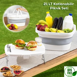 07-1304 Katlanır Piknik Sepeti - Silikonlu Katlanabilir Saklama Kabı- 21 L