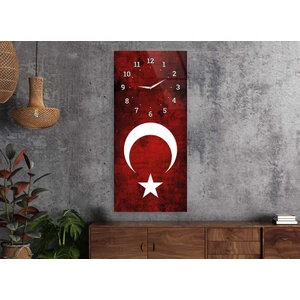 Dikey Üstten Saatli Vatan Temalı 50X100 cm Temperli Cam Tablo DSUV0030