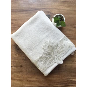 Modares Store Lora Fransız Dantelli Kadife El ve Yüz Havlusu Krem 50X90