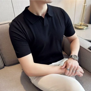 Cool Tarz Erkek Siyah Patlı Kısa Kollu Polo Yaka Triko T-Shirt