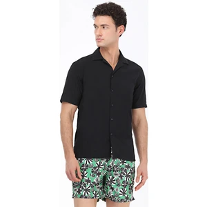 Siyah Desenli Regular Fit Dokuma Casual %100 Pamuk Gömlek