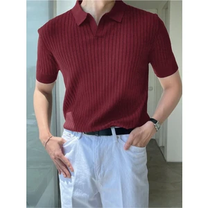 Cool Tarz Bordo Erkek Fitilli Polo Yaka Triko T-Shirt