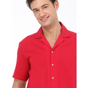 Kırmızı Desenli Regular Fit Dokuma Casual %100 Pamuk Gömlek