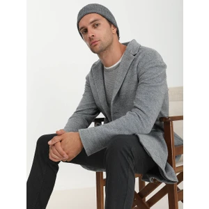 Gri Loose Fit Kelebek Yaka Klasik Örme Palto