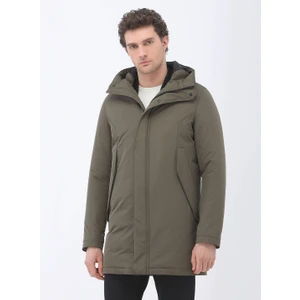 Haki Regular Fit Kapüşonlu Casual Dokuma Kaban