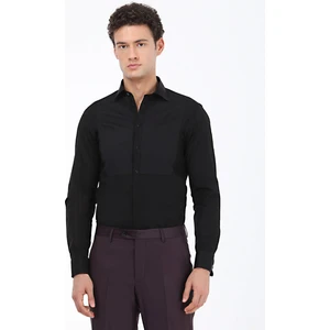 Siyah Düz Slim Fit Duble Manşet Klasik Yaka Smokin Gömlek