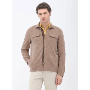 Kahverengi Regular Fit Keten Karışımlı Overshırt