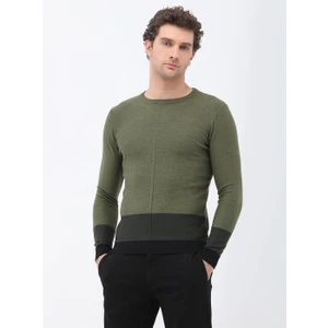 Açık Haki Bisiklet Yaka Yün Karışımlı Triko Kazak
