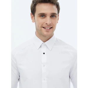 Beyaz Regular Fit Dokuma Klasik Pamuk Karışımlı Gömlek