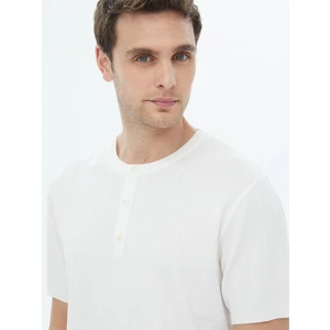 Ekru Hakim Yaka Jakarlı Triko