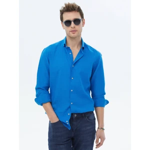 Saks Düz Regular Fit Dokuma Casual Pamuk Karışımlı Gömlek