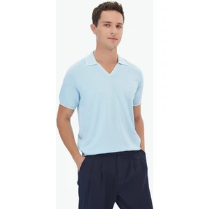 Açık Mavi Polo Yaka Düz Örgü Triko