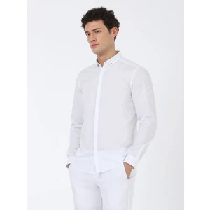Beyaz Düz Slim Fit Dokuma Klasik %100 Pamuk Gömlek