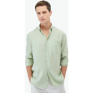 Açık Yeşil Düz Oversize Fit Dokuma Casual Gömlek